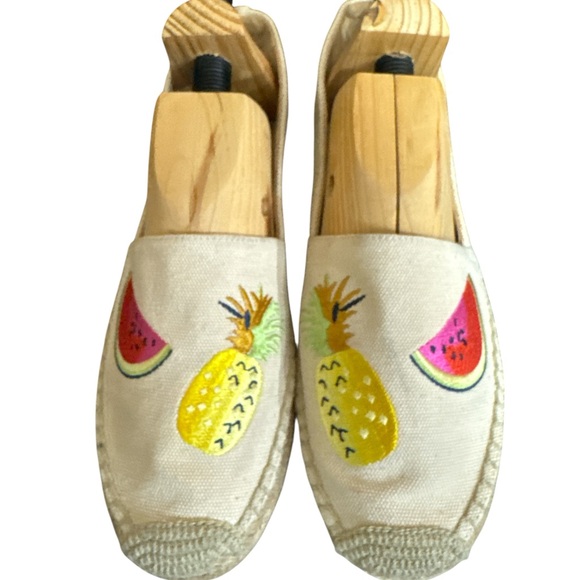 J. Crew Embroidered Summer Fruit Tan Canvas Espadrilles - Picture 2 of 6